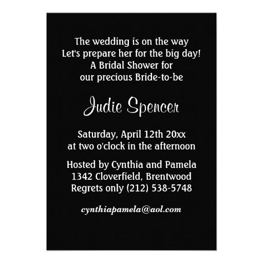 White wedding dress on black  Bridal Shower Invite