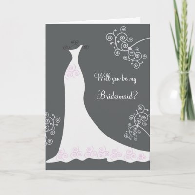 White Wedding dress on black Bridesmaid Request Greeting Card