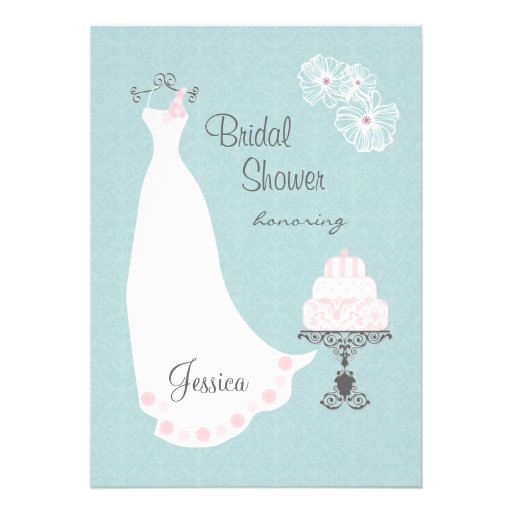 White wedding gown and cake Bridal Shower Invite