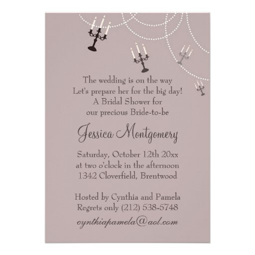 White wedding gown, Candelabra  Bridal Shower Cards