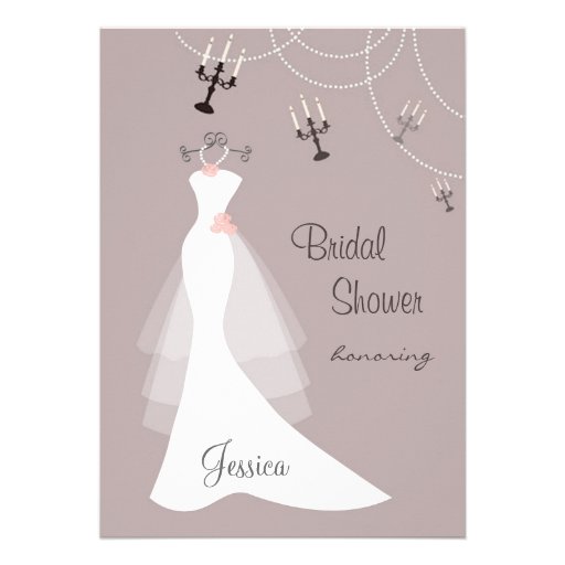 White wedding gown, Candelabra  Bridal Shower Cards
