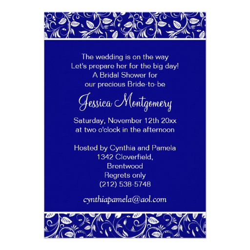 White wedding gown on royal blue  Bridal Shower Personalized Announcements