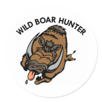 White Wild Boar Hunter Round Sticker
