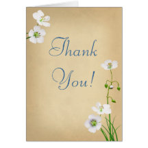 White Wildflowers on Beige Wedding Thank You Greeting Card