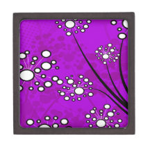 White Wildflowers on Purple Premium Keepsake Box