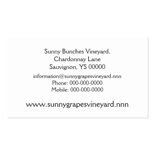 White wine vineyard business card templates (back side)