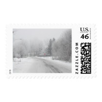 White winter red stop postage