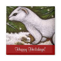 WHITE WINTER WEASEL HOLIDAY Magnet