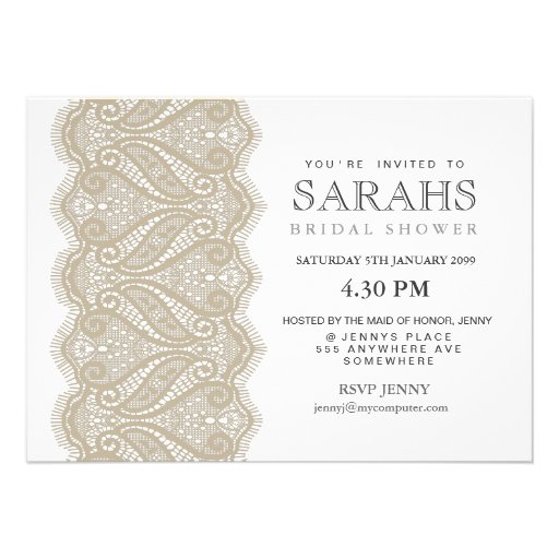 White with Beige Lace Bridal Shower Party Invite