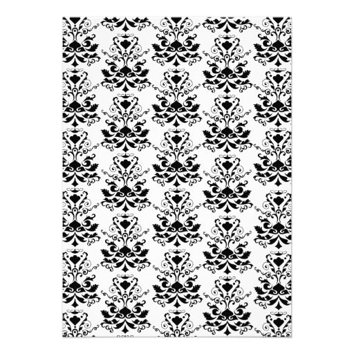 White with Black Damask Elegant Wedding Invitation