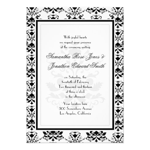 White with Black Damask Elegant Wedding Invitation