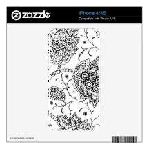 White with Black Paisley Toile Decal For iPhone 4
