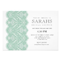 White with Mint Lace Bridal Shower Party Invite
