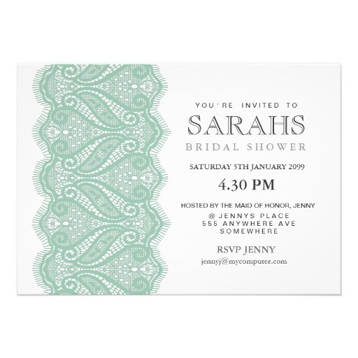White with Mint Lace Bridal Shower Party Invite