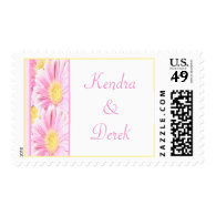 White with Pink Gerbera Daisy Wedding Postage