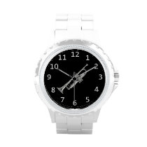 White with silver Trumpet Wristwatch at Zazzle