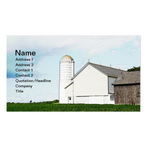 white wood barn and silo business card (front side)