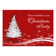 White Xmas Tree on Red Background Christmas Party Custom Announcements