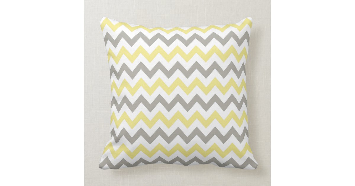 White, Yellow and Gray chevron design throw pillow Zazzle