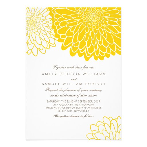 White Yellow Chrysanthemum Wedding Invitation