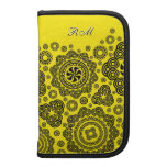 White & Yellow Retro Circles Pattern-Monogram Organizer