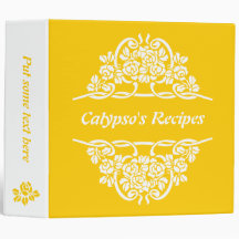 White, yellow rose motif  & ribbons recipe 3 ring binders