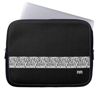 White Zebra Stripe On Black Laptop Sleeve electronicsbag
