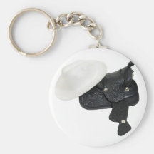 WhiteCowboyHatSaddle080509 Key Chains