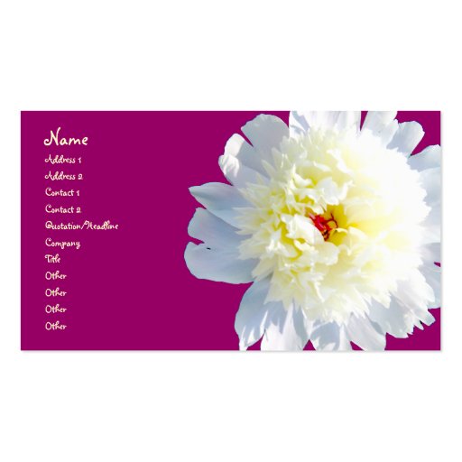 whitepeony3, Name, Address 1, Address 2, Contac... Business Card (front side)