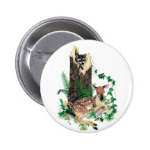 Whitetail Deer Fawn and Raccoon Button