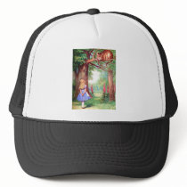 "WHO ARE YOU?" THE CHESHIRE CAT ASKS ALICE. MESH HATS