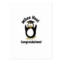 whoo hoo congratulations graduation penguin post cards