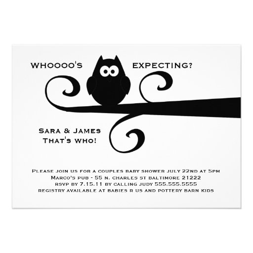 Whooooo's expecting MOD owl silhouette on branch Personalized Invitations