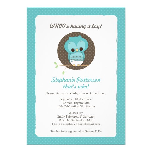 Whoo's Having a Boy? Owl Baby Shower Invitation (front side)