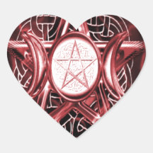 Wiccan pentacle red triple moon heart sticker