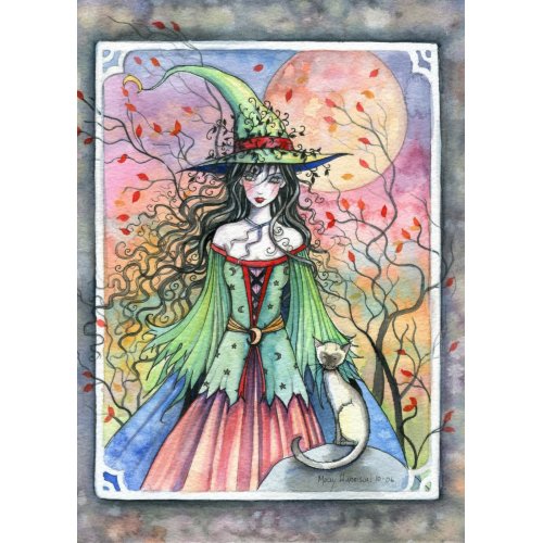 Wiccan Siamese Halloween Witch Card card
