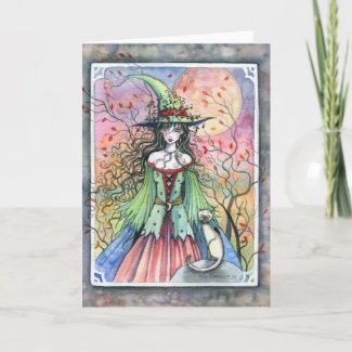 Wiccan Siamese Halloween Witch Card card