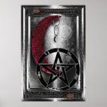 Wiccan Silver Cresent Moon &amp; Pentacle Print