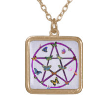 Wiccan Star and Butterflies Necklace