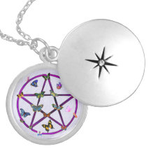 Wiccan Star and Butterflies Pendant