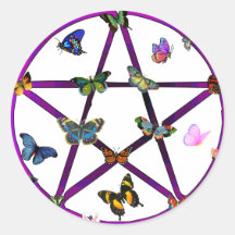 Wiccan Star and Butterflies Round Stickers