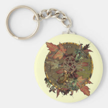 Wiccan Wheel With Pentacle Keychain