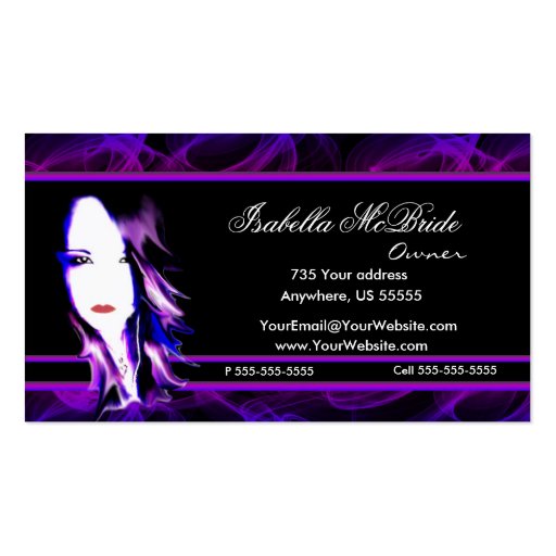 Wicked Black & Purple Hair Stylist Business Card (front side)