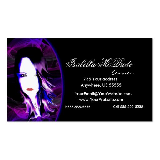 Wicked Black & Purple Hair Stylist Business Card 2 (front side)