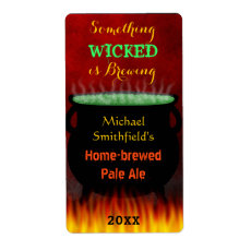 Wicked Brew Halloween Cauldron with Fire Beer Custom Shipping Label