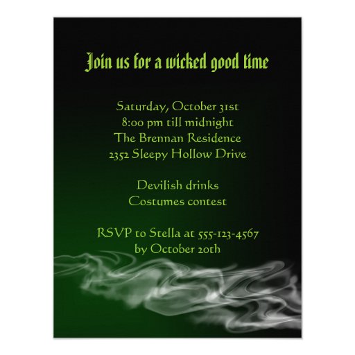 Wicked green smoke Halloween gothic invitation (front side)
