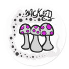 round_sticker - This wild purple mushroom design features the word "Wicked" with a cute illustration of grey cartoon mushrooms with bright purple spots! Perfect for anyone with a love all things vintage and retro! round_sticker - This wild purple mushroom design features the word "Wicked" with a cute illustration of grey cartoon mushrooms with bright purple spots! Perfect for anyone with a love all things vintage and retro!