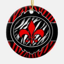 wicked red zebra fleur de lis symbol christmas tree ornament