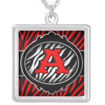 wicked red zebra initial letter A Pendant