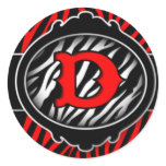wicked red zebra initial letter D Round Sticker